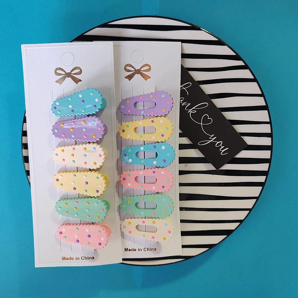 6pc European and American Cute Colorful Dot Hairpin Hair Side Clips for Girls Women Children Party Korean Hair Accessories