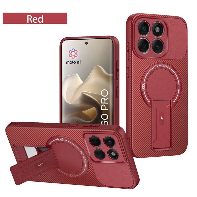 Carbon Fiber Pattern Armor Case For Motorola Moto Edge 60 Pro Fusion Cover Magnetic Wireless Chraging Fold Stand Shell Fundas