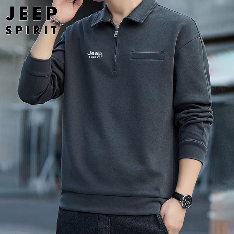 JEEP SPIRIT Herren Herbst/Winter Locker Geschnittenes Polo-Sweatshirt mit Halbreißverschluss