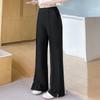 Plus Size Women High Waist Split Flare Long Black Casual Pants