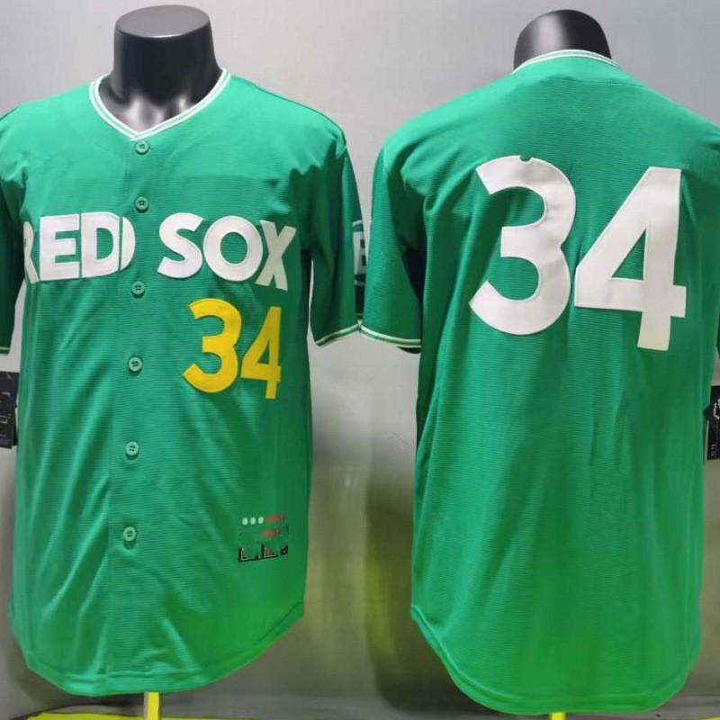Boston Red Sox Maglia Verde 34 Ricamata Uniforme da Baseball Top per Tifosi