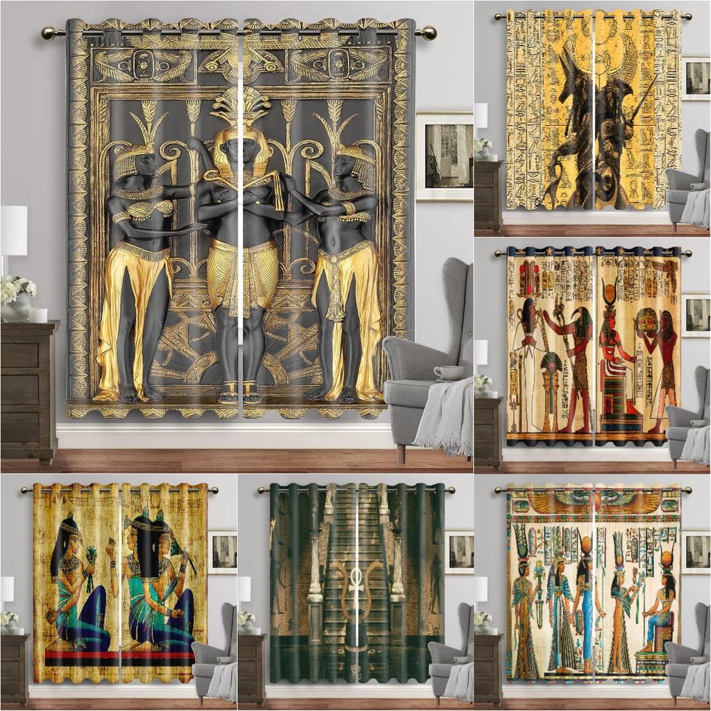 Egyptian Window Curtains for Living Room Egypt Hieroglyphics Old Logographic Details and Alphabetic Elements Window Drapes 2 Pcs