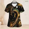 Women Plus Size White Floral Printed Nurse Scrub Top V Neck Short Sleeve With Front Pockets