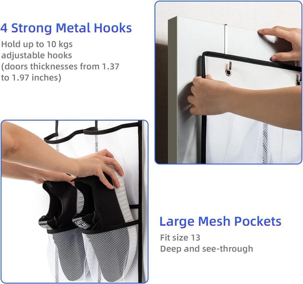14/35 Pockets Over The Door Shoe Rack Large Mesh Pockets With 4 Hooks for Closet Hanging Shoe Rack Holder Hanger Storage Bag