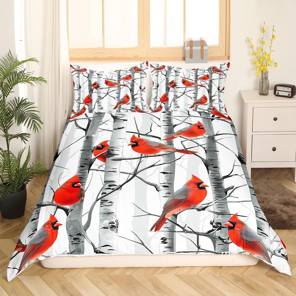 Roter Kardinal Bettbezug-Set Für Kinder Teenager Queen King Leichte Tagesdecke Tier Muster Bettwäsche-Set Schlafzimmer Dekor Ohne Bettdecke