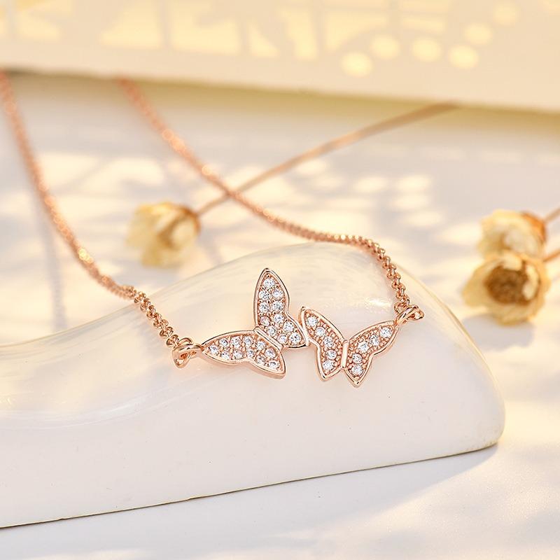 New Product Hot Sale Double Butterfly Necklace for Women High-end Micro-inlaid Jewelry Clavicle Chain