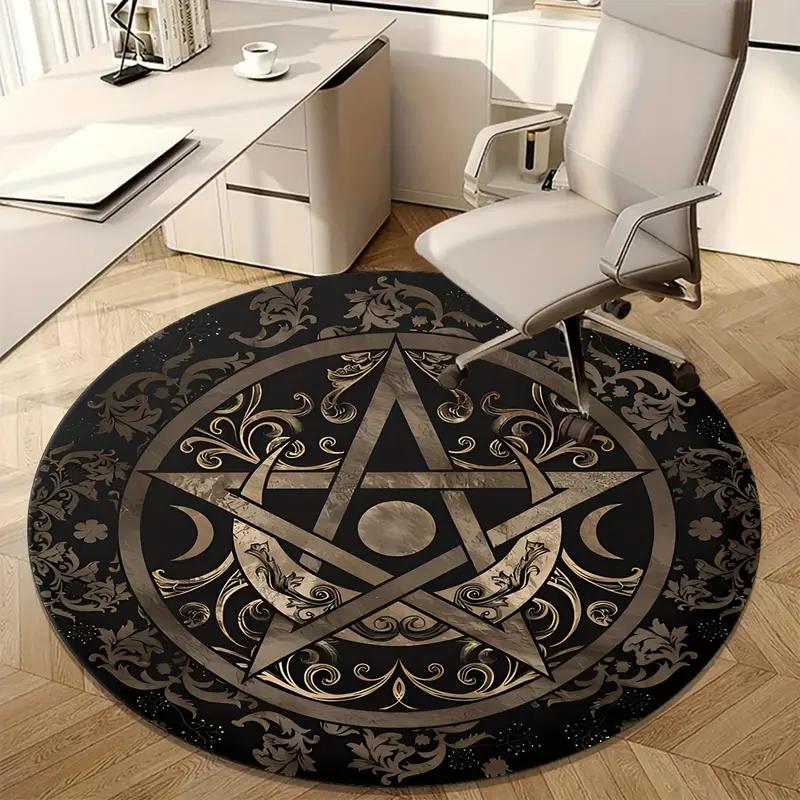 Fashionable Five-Pointed Star Round Doormat Non-Slip Durable Bedside Mat for Bedroom Living Room Office Rug Home Decor