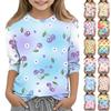 T-shirt casual da bambino con stampa, girocollo, manica a tre quarti