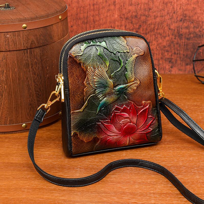 Single Shoulder Bag, Ethnic Style Painted Texture, Commuting Crossbody Bag, Versatile, Casual, Chinese Style Women's Bag