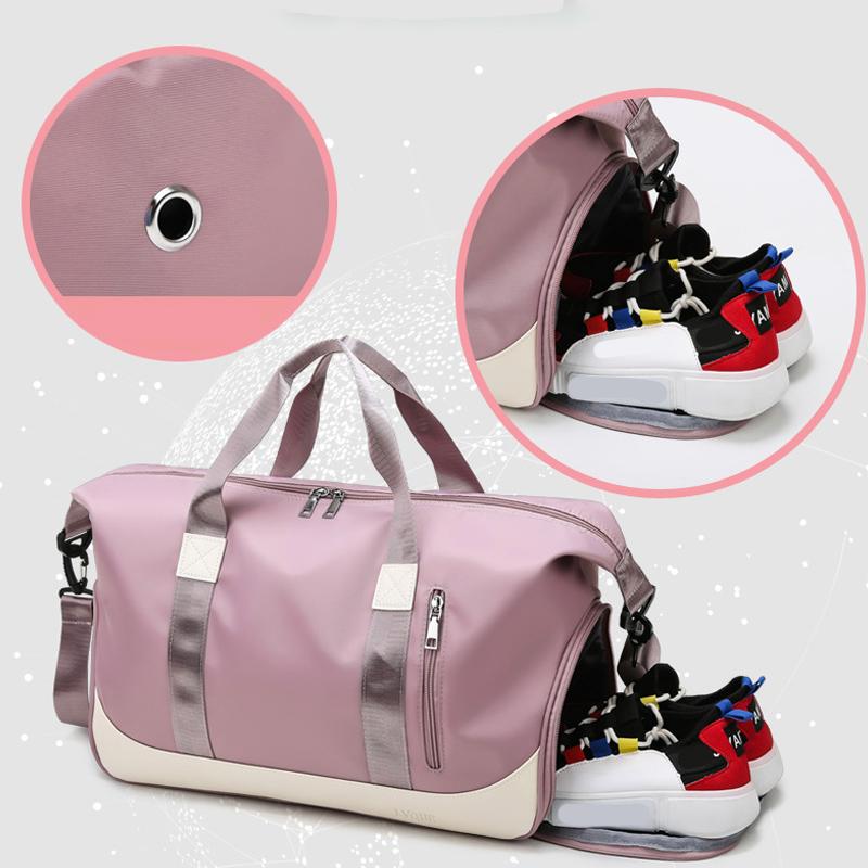 Color Block Waterproof Duffle Bag, With Independent Shoe Compartment Portable Gym Bag For Sports Fitness Short Travel Weekend Trip