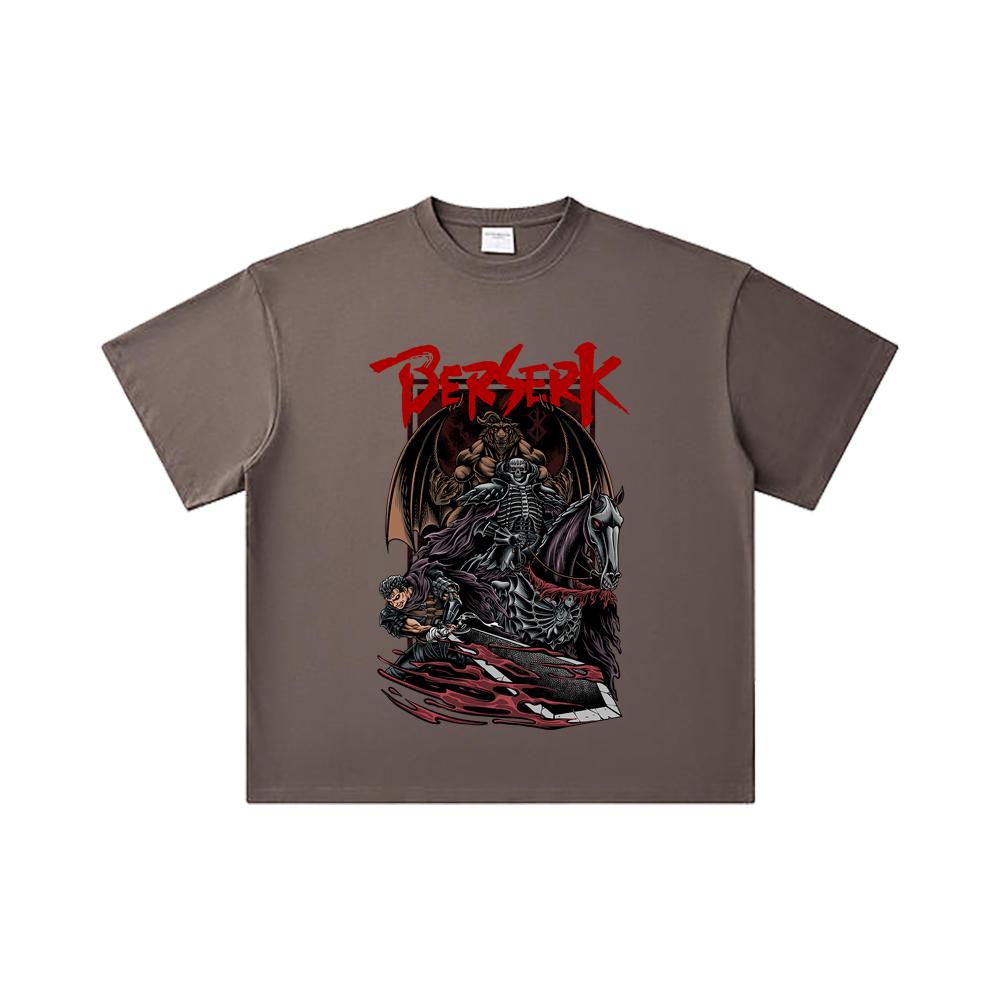 260 GSM Double Yarn 32 Count 100% Cotton Berserk V4 Skull Knight Print Unisex Heavy Cotton T Shirt