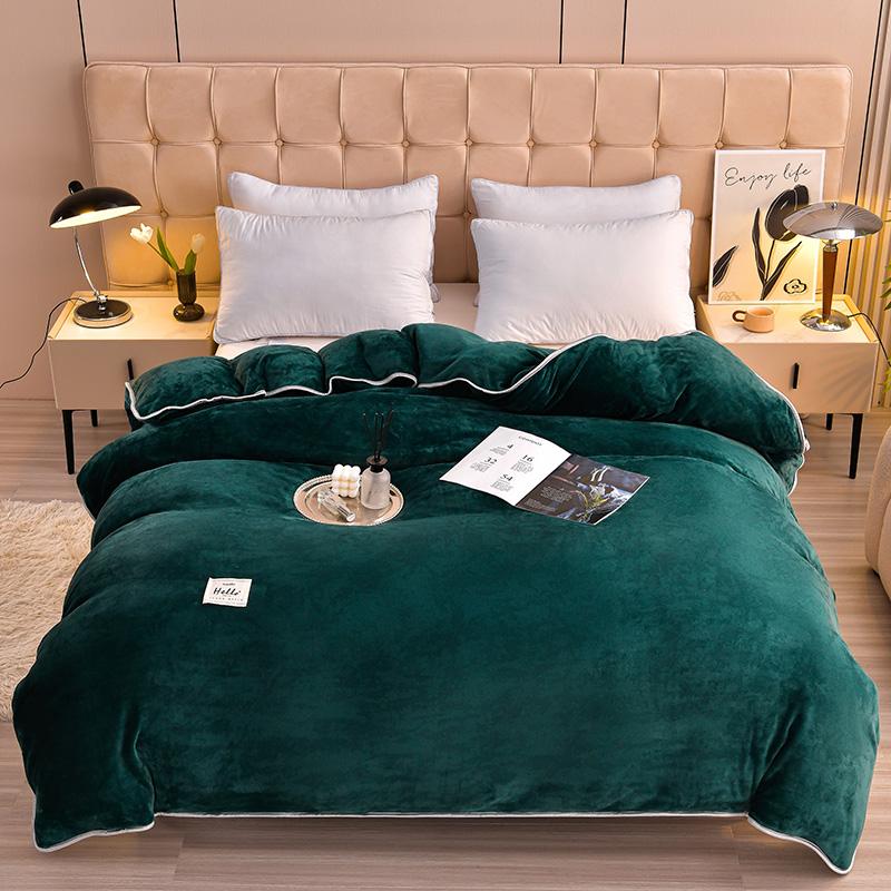 Solid Color Thickened Milk Velvet Duvet Cover Hotel Luxury Dark Green Single Double Comforter Cover Home Warm Soft Quilt Covers