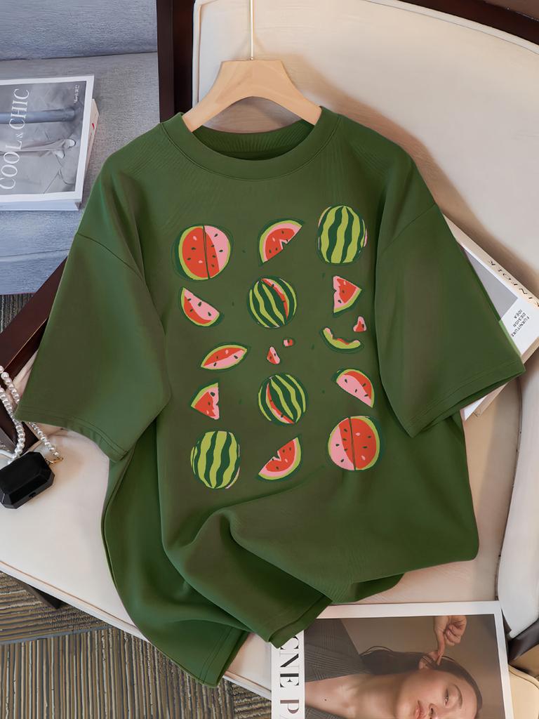 Delicious Watermelon Cut Open Print T-Shirt Women Cotton Street T Shirts O-Neck Oversize Clothes Casual Summer Short Sleeve