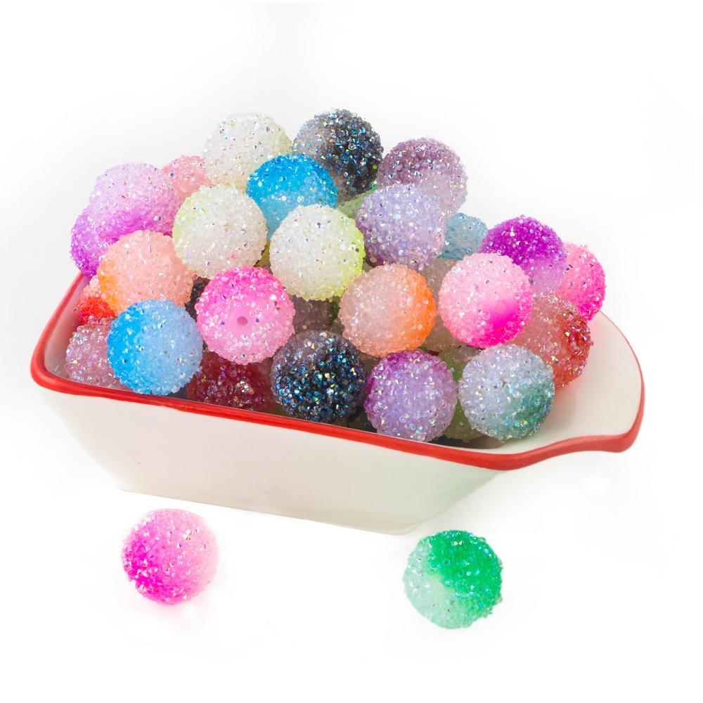 20Pcs Mix Colors 20mm Round Acrylic Beads Loose Rhinestone Bead Sugar Beads For Jewelry Making DIY Handmade Crafts Accessories