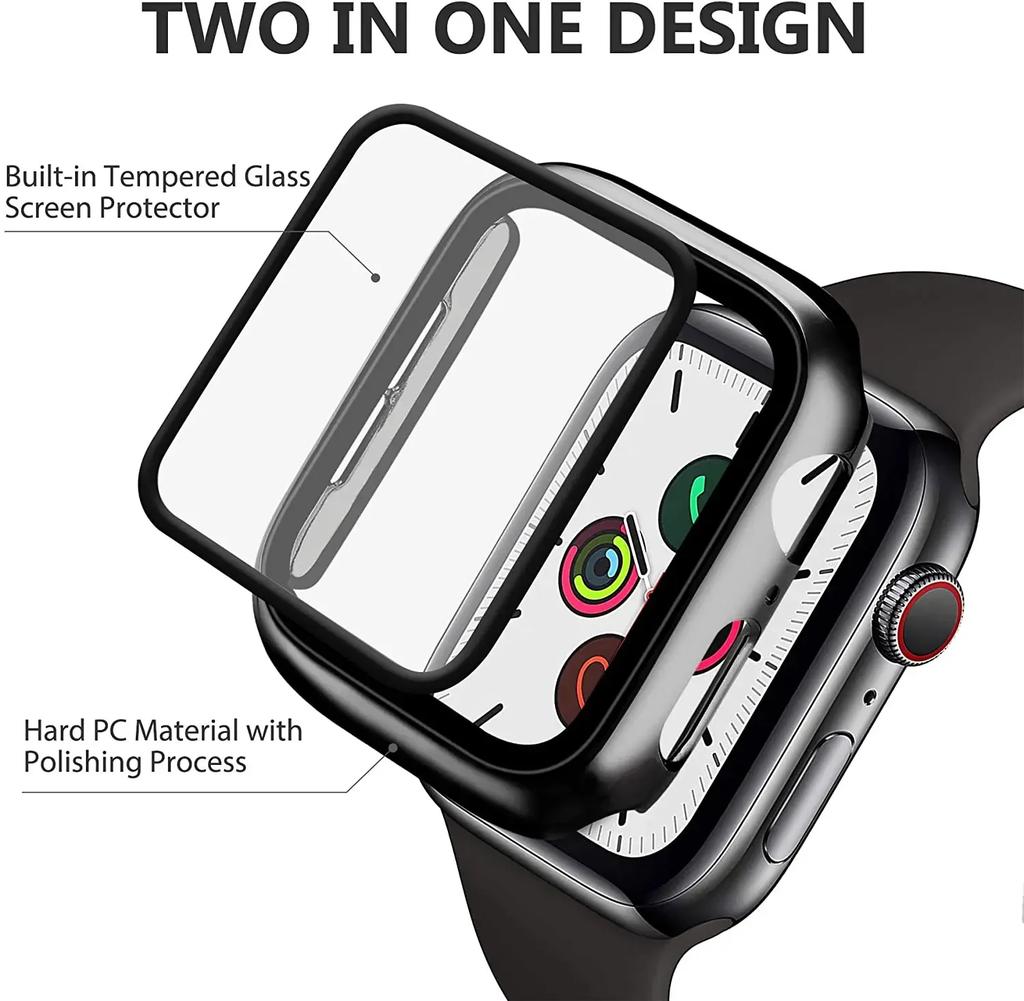Glass+Cover For Apple Watch Case 45mm 44mm 41mm 42mm 40mm 38mm Accessories Hard Screen Protector iWatch Series 9 8 7 6 SE 5 4 3