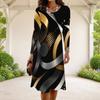 Women Plus Size Dark Purple Round Neck Long Sleeve Halloween Printed A Line Dress