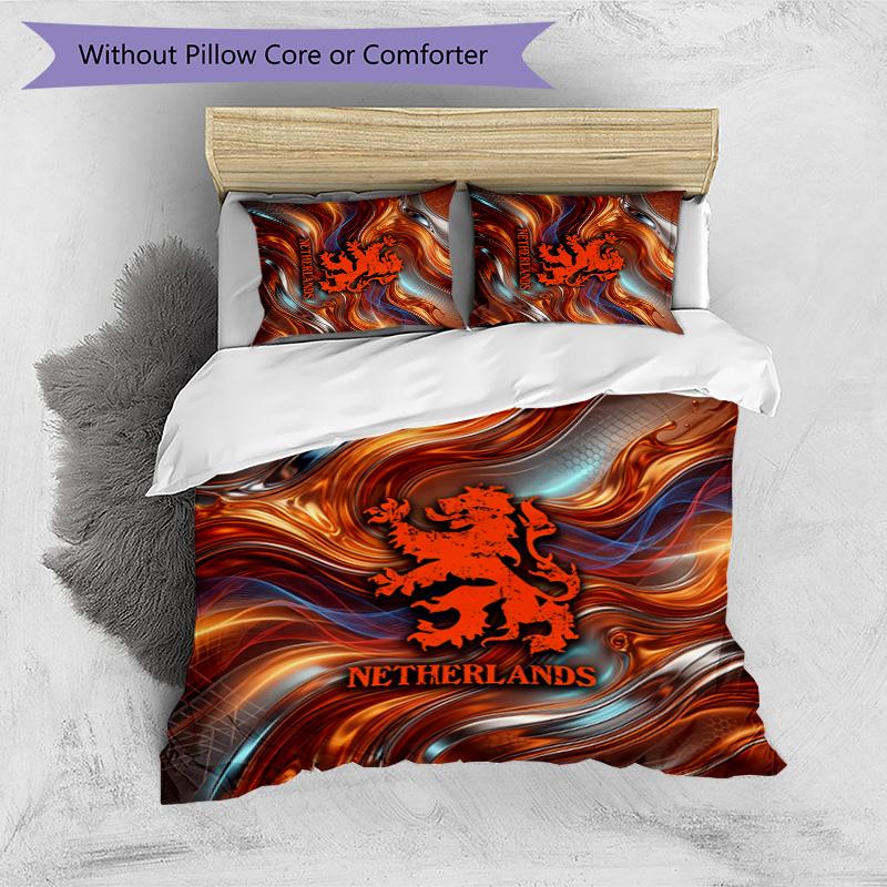 Netherlands Football Printed Bedding 3 Piece Set Cozy Breathable Bed Cover Set as Housewarming Holiday Gift