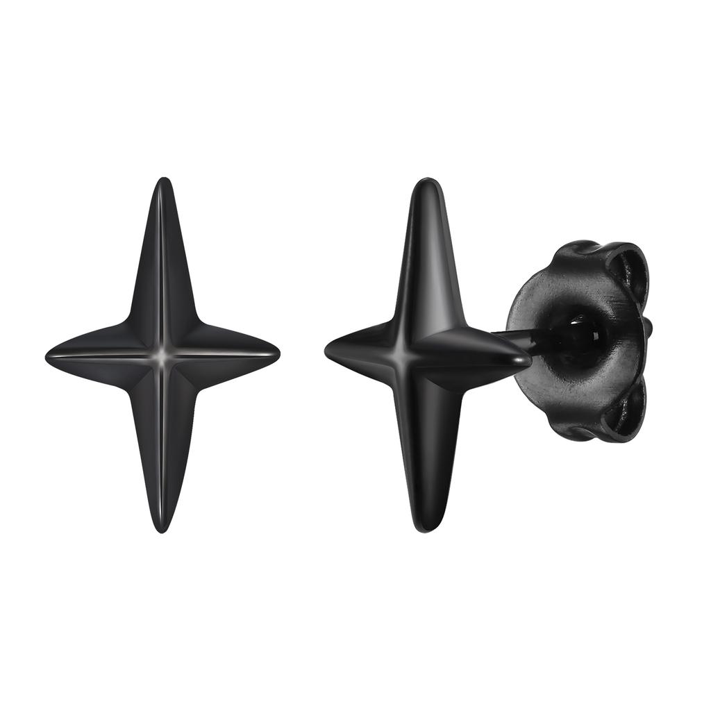 Vnox Small Cross Unisex Earrings, Four Pointed Star Mens Women Stud Earrings, Anti Allergy Stainless Steel Brincos Jewelry