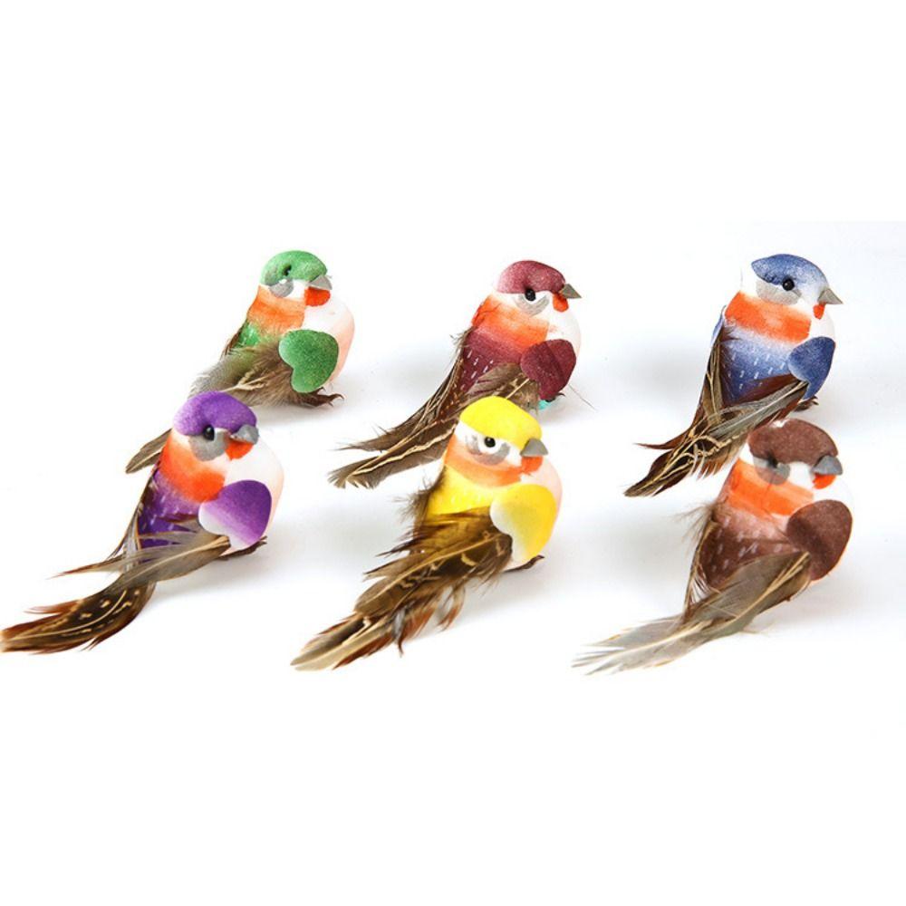 6PCS Mixed Color Artificial Birds DIY Accessories Faux Foam Animal  Garden Ornament