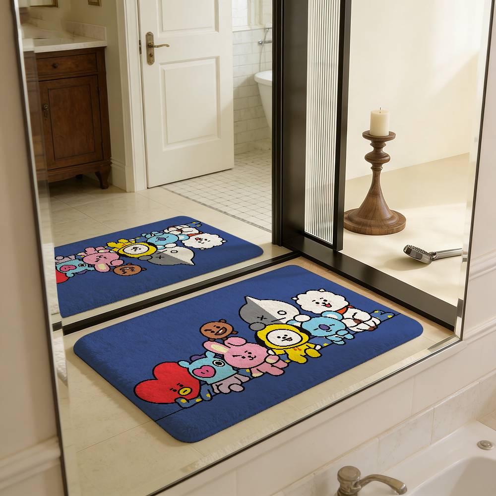 Cute B-b-bt21-es Bathroom Mat Anti-slip Absorb Water Long Strip Cushion Bedroon Mat Welcome Doormat