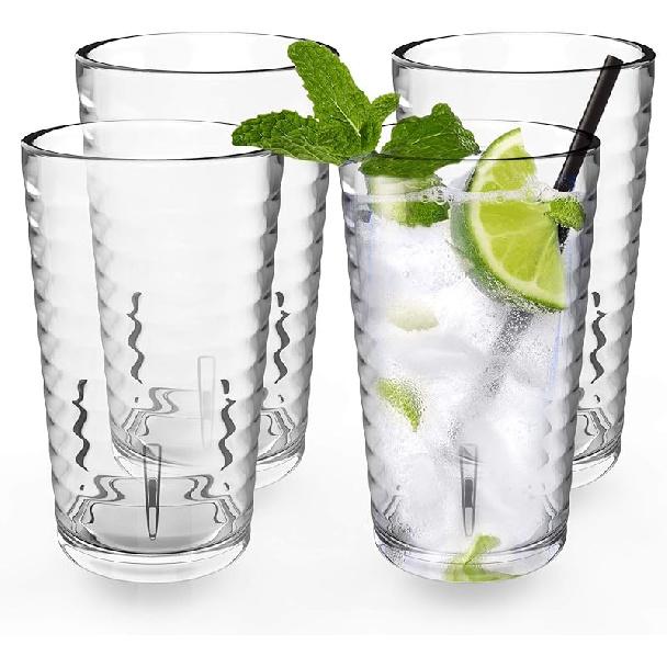 Plastic Tumblers Cups, [UNBREAKABLE Acrylic] Plastic Water Tumbler Drinking Glasses, 13-Ounce Set of 4, Shatter-Proof, Dishwasher Safe, BPA Free,