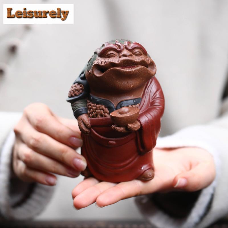 Yixing Purple Clay Wealth Ingot Golden Toad Pixiu Tea Pet Antique Tea Games Tea Figurine Play Toys Tea Statue Ornaments Gift