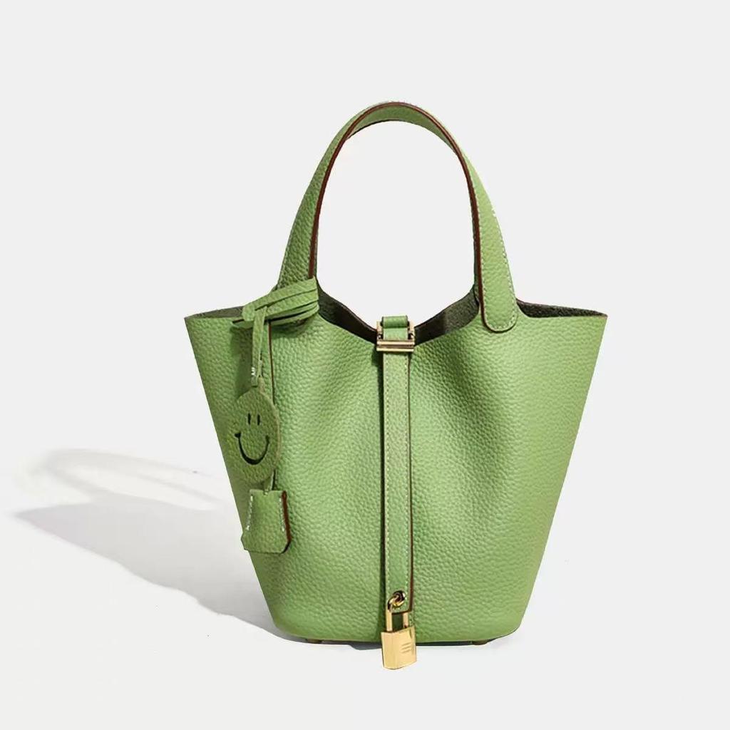 2026 Women's Genuine Leather Cowhide Basket Bucket Bag - Versatile, High-End Handbag