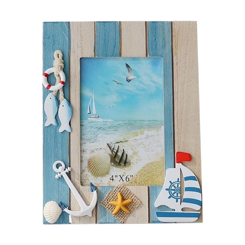 

Середземноморська фоторамка Дерев яна рамка для фотографій Дерев яна підставка для фотографій для морської тематики, пляжної тематики, домашніх прикрас