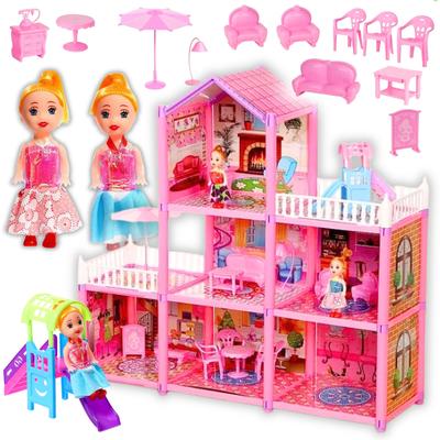 Ensemble d'accessoires de meubles de maison de poupée 129 pièces villa rose cadeau pour une fille