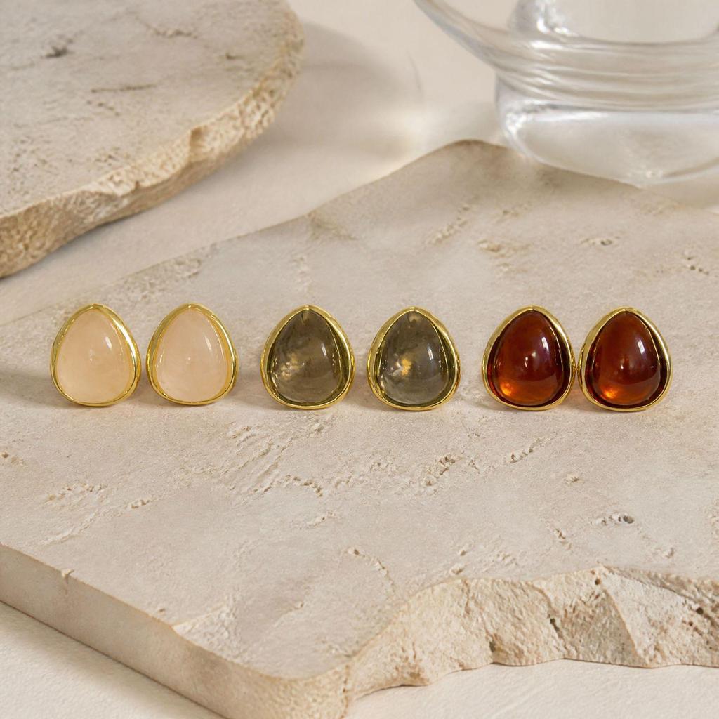 Amber Enamel Water Drop Stud Earrings for Women - Trendy Spring/Summer Accessory 2026