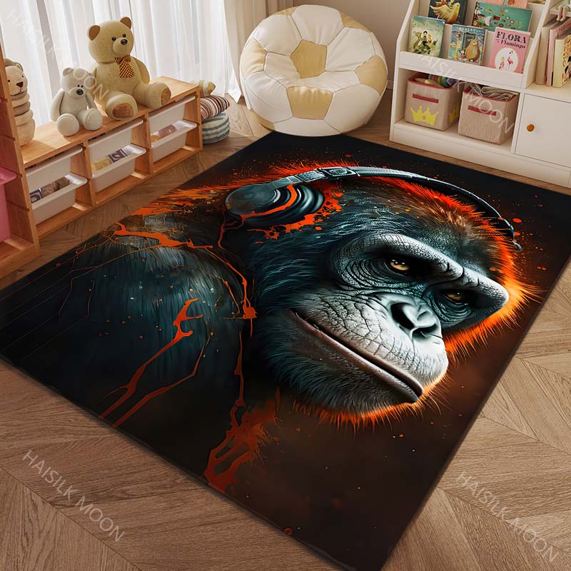 Ape wearing headphones abstract art Pattern Rug Carpets for Bedroom Living Room Sofa Mat Creative Door Mat Cloakroom Home Decor