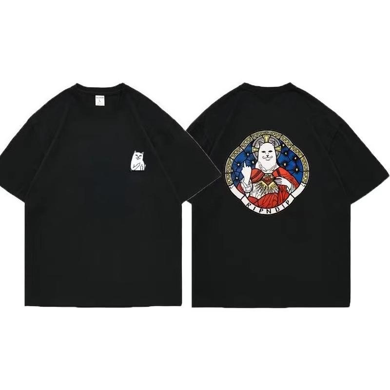 2025 New S Cat Trendy Brand Personalized American High Street Short-sleeved T-shirt Loose Summer Ins Colthing