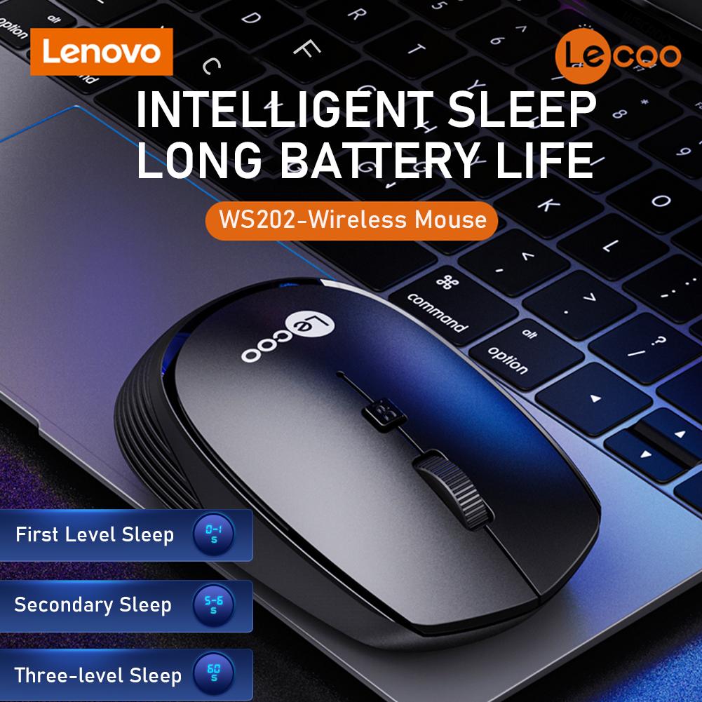 Lenovo Lecoo WS202 2,4 GHz Kabellose Maus, Büromaus, 4 Tasten, Stummschaltung, ergonomisches Design mit 3 einstellbaren DPI für PC, Laptop, Schwarz