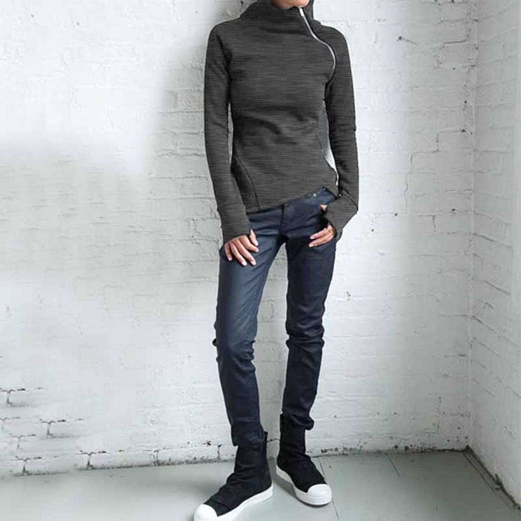 Women Casual Blouse Long Sleeve Pullover Turtleneck Zipper Sweatshirt Tops