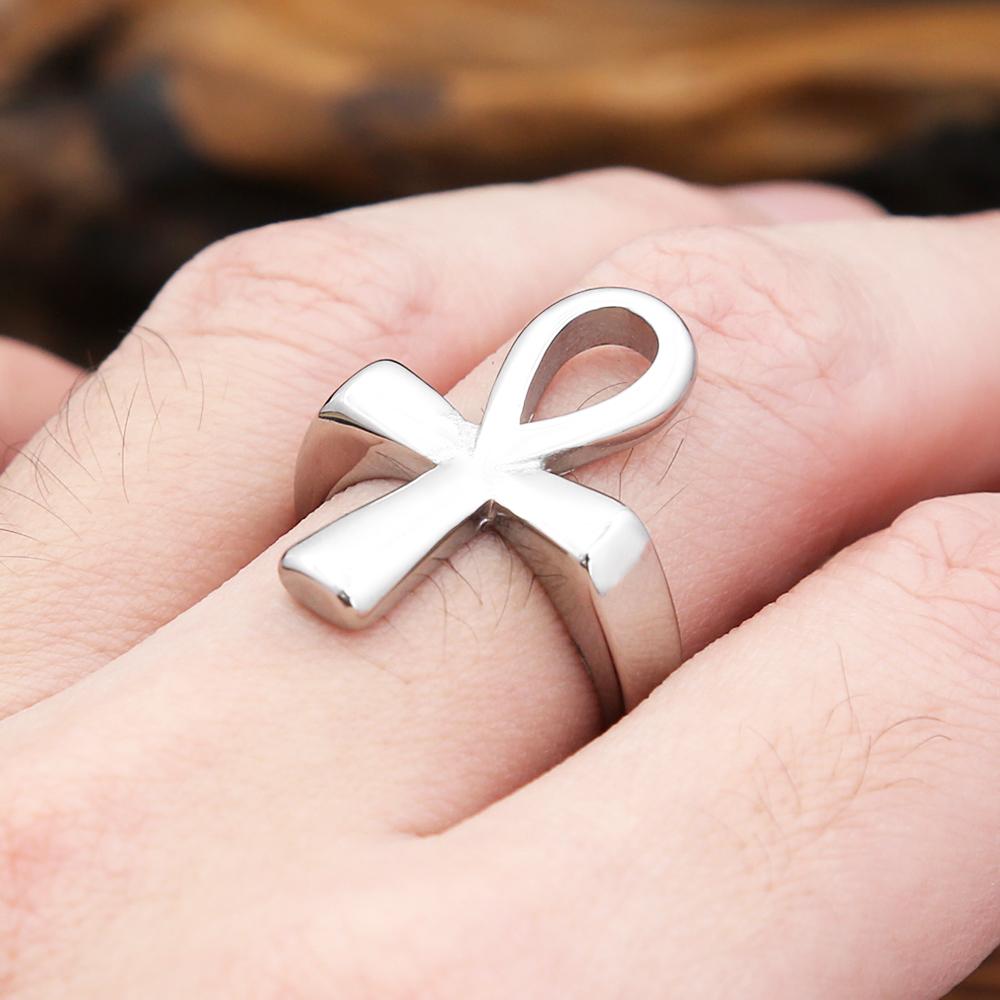 Egyptiske Ankh Fingerringer i Rustfritt Stål for Menn Kvinner Punk Hip Hop Korsring Mote Smykketilbehør Gaver Dropshipping