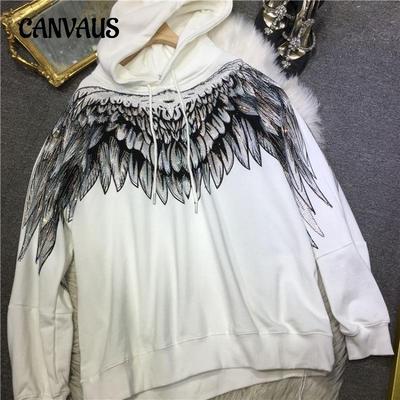 Plus Size National Tide Sweatshirt Women's Drill Big Wings Hooded Sweatshirt