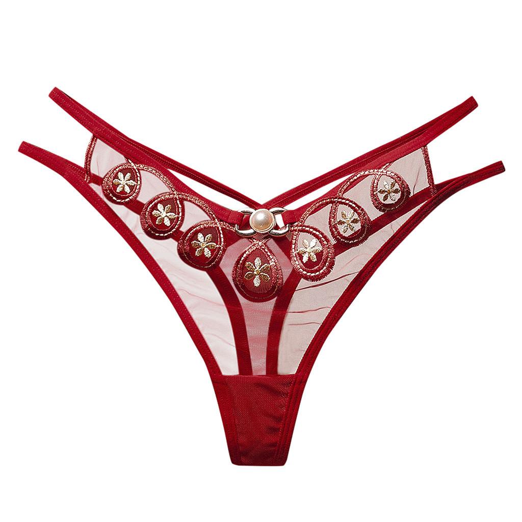 Hollow Out Transparent G-string Female Flower Embroidery Pearl Underpants Women Sexy And Hot Mesh Elastic Underwear bragas sexys