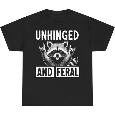 Unhinged Feral Raccoon T-Shirt - Funny Rock On Graphic Tee, Sarcastic Animal Humor