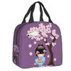 Japanese Spring Kokeshi Doll Insulated Lunch Bags Cute Girly Sakura Cherry Blossom Resuable Thermal Cooler Bento Box