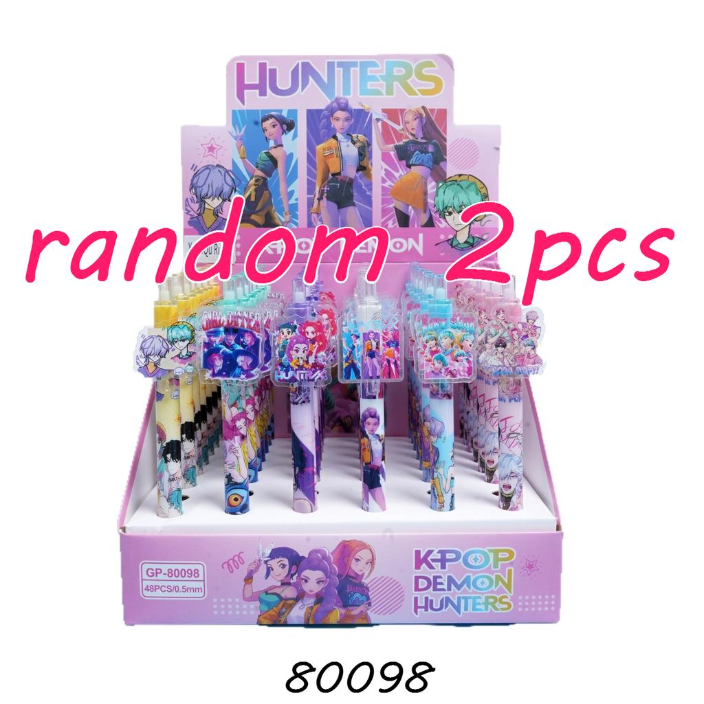6PCS Cute K-POP Gel Pens Demon Hunters Press 0.5mm Black Ink Acrylic Patch High-Value School Stationery for Students