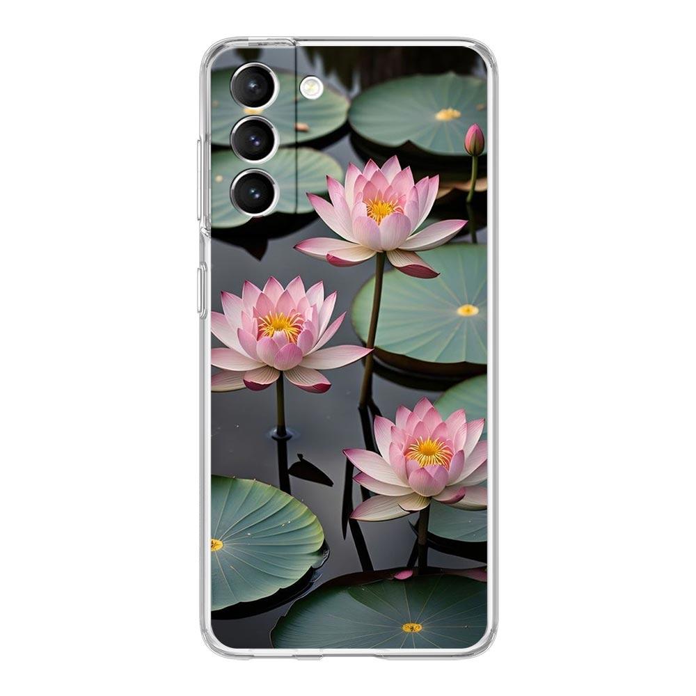 Phone Case For Samsung Galaxy S25 S24 S23 FE S22 Ultra S20 S21 5G S10 S9 Plus S10E S8 Soft Clear Cover Luxury Lotus Flower