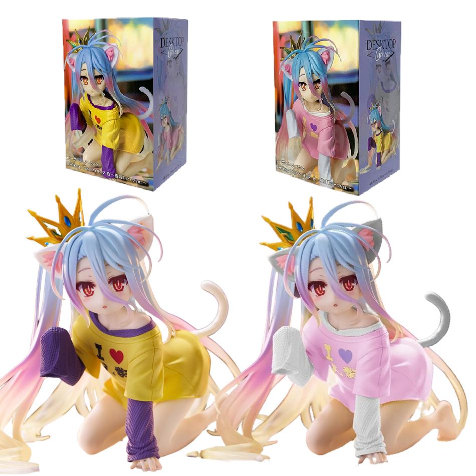 10cm No Game No Life Anime Figure Desktop Cute Cat Ear Shiro Action Figure Room Decorations PVC Adult Collection Model Doll Toys