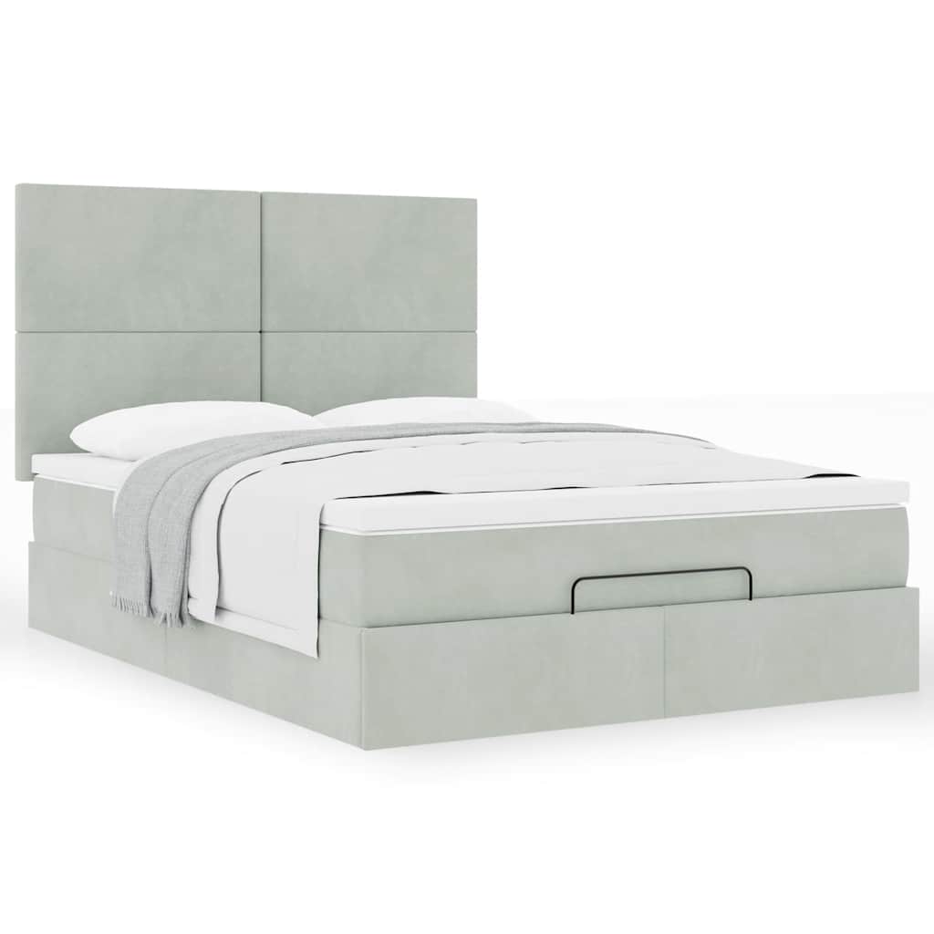 Ottoman Bed with Mattress In Light Grey 140 X 190 Cm Velvet