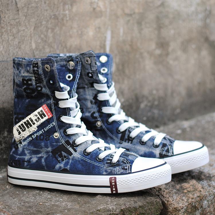 Men High Top Canvas Shoes High Quality Trend Denim Board Fad Breathable Casual Sneakers Zapatillas Hombre Comfortable