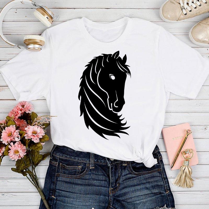 Modna koszulka damska 2025 Nadruk z kreskówkowym koniem Damska koszulka T-shirt Codzienna śmieszna koszulka dla pani Letnie ubrania dla kobiet Koszulki T-shirt
