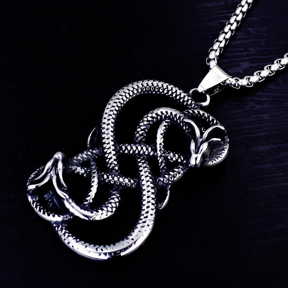 Necklace Nordic Viking Double Dragon Surround Men's Pendant