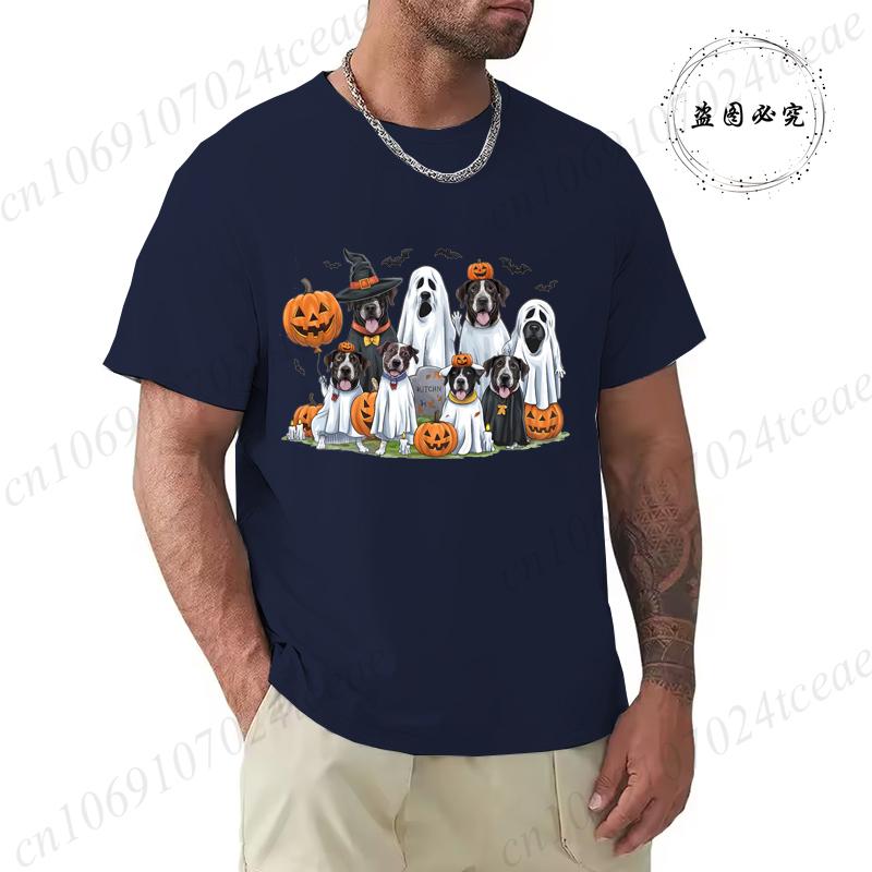 Halloween Spooky Ghost Dog Graphic T-Shirt Men Women Graphic T-Shirt Casual Short Sleeves Tops Spooky Season Print Clothing
