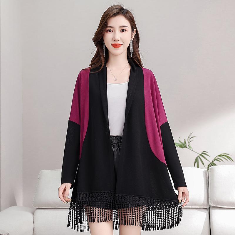 

Foreign Style Mother Dress Autumn Thin Shawl Knitted Sweater Middle-aged Women s New Fashion Coat 2XL рожевий червоний колір