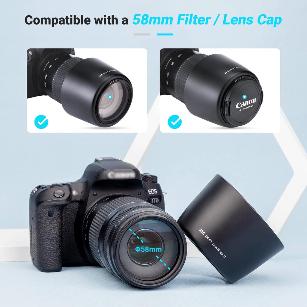 JJC Lens Hood Compatible with Canon Fits Canon EF III IS II Compatible with Protective Filters and Lens Caps ET-60, 75-300mm F/4-5.6 USM/EF-S 55-250mm