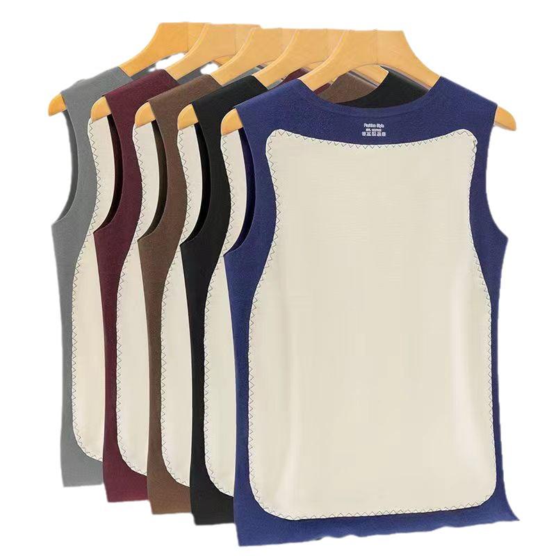 Herren 2025 Fleecegefütterte Nahtlose Samtweste – Doppelseitiger Patchwork, Ärmellos, Kältefeste Unterwäsche